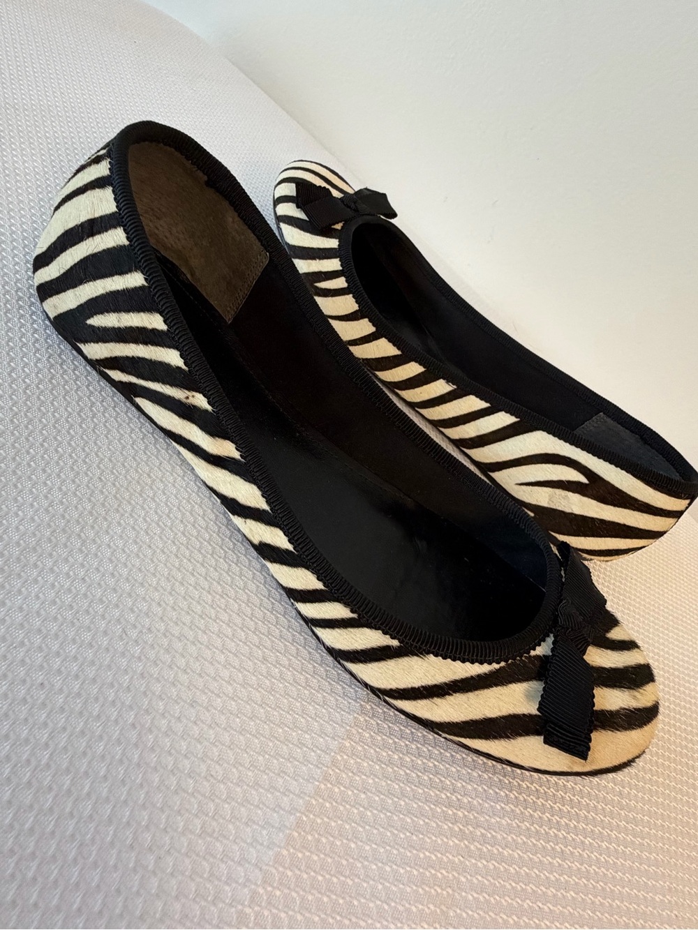 Nine West Zebra-Print Calf Hair Ballet Flats in Black & White w/Black Bow
